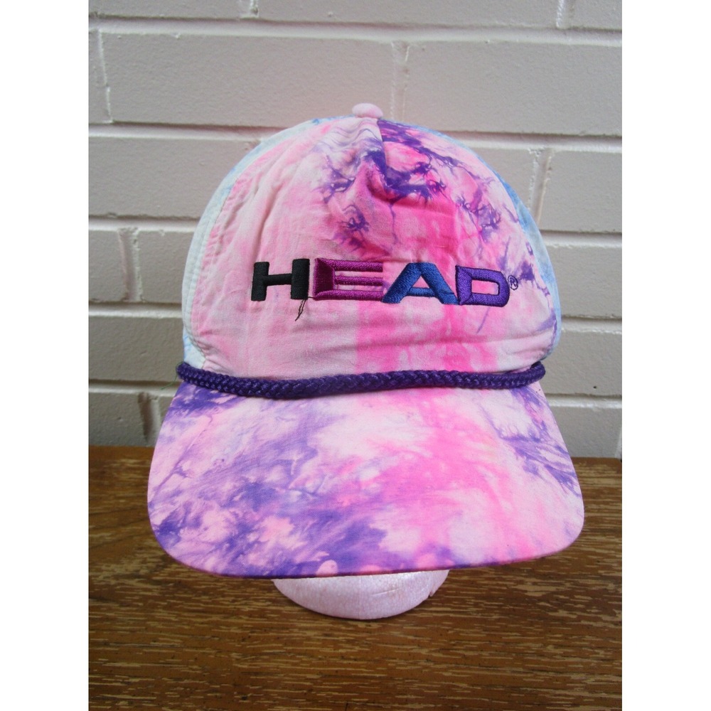 Vintage Head Tennis Hat Tie Dye Strapback 1990's Multicolor Pink & Blue Sports